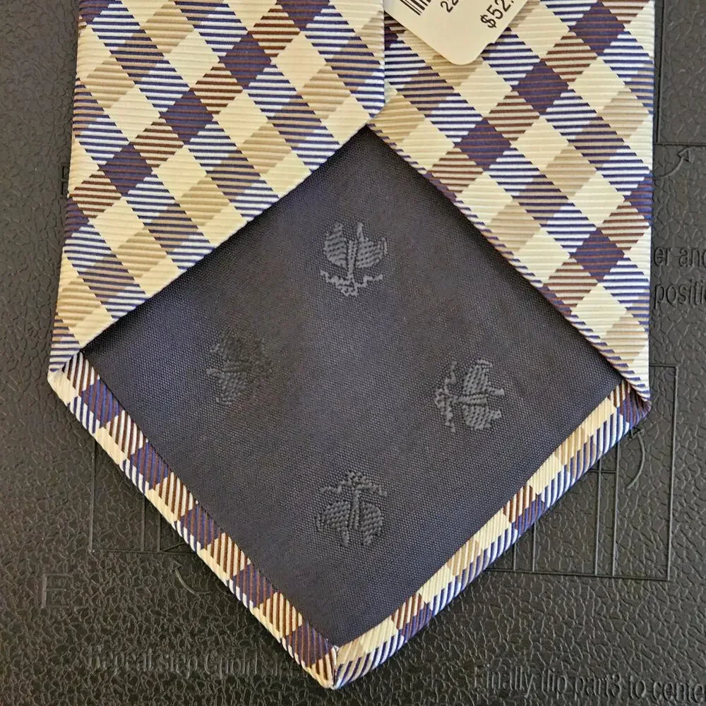 Brooks Brothers Brown‎ Navy Blue Plaid Silk Necktie Tie